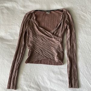 Zara Wrap Long Sleeve Crop Top Dark Pink Mauve Printed